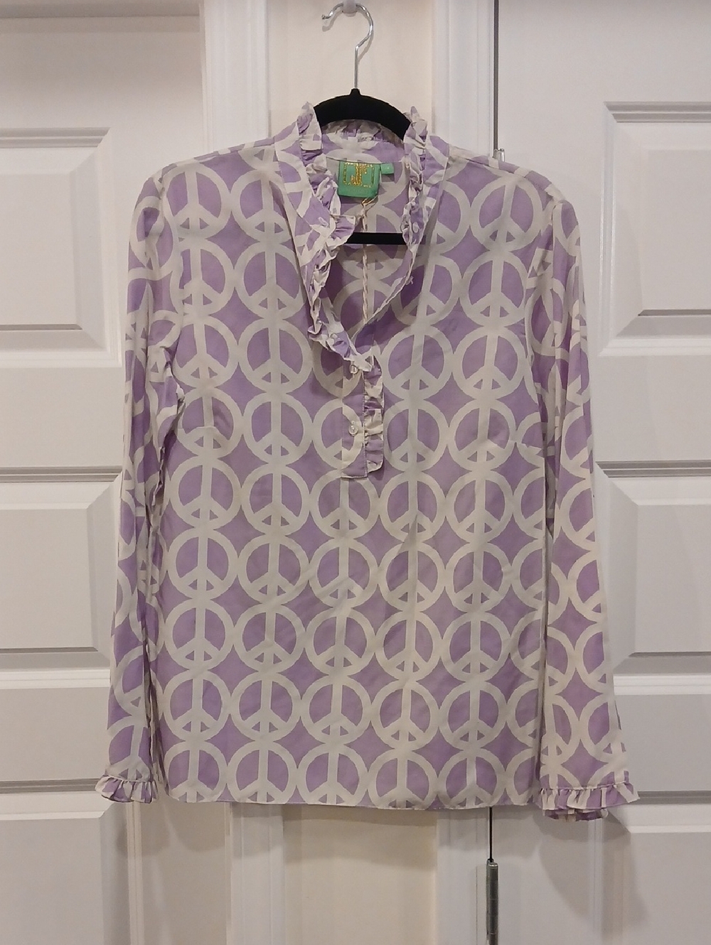 New Jules Reid The Teacel Lavender Peace Sign Blouse Size 12